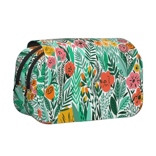 Federmäppchen mit tropischem Blumendruck, großes Fassungsvermögen, Stifteetui mit 2 Fächern, Stifthalter, Organizer, Schreibwaren-Tasche von SATUSA