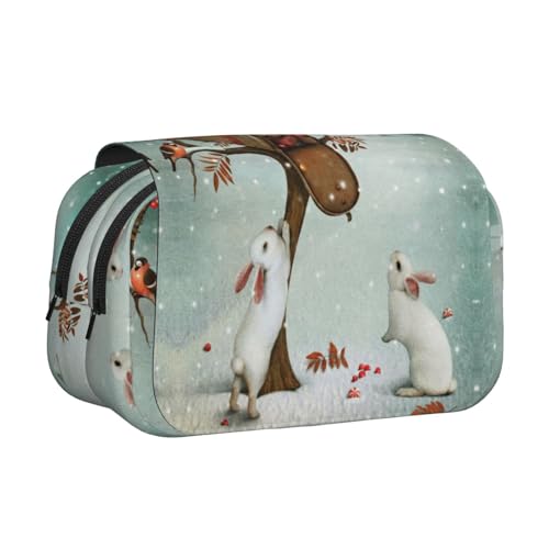 Federmäppchen mit weihnachtlichem Hasen-Motiv, großes Fassungsvermögen, Stifteetui mit 2 Fächern, Stifthalter, Organizer, Schreibwaren-Tasche von SATUSA