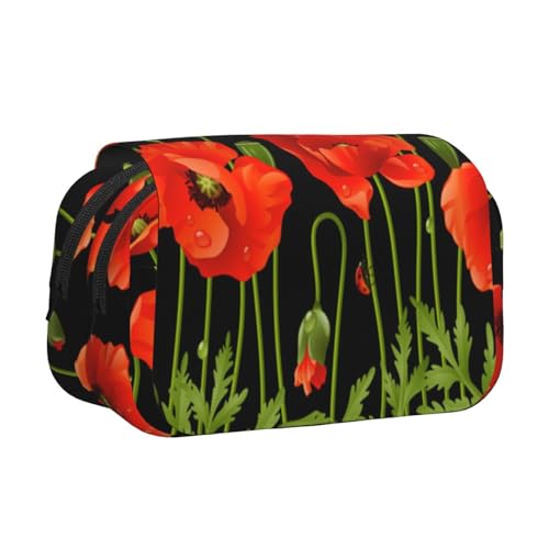 Federmappe mit rotem Blumendruck, großes Fassungsvermögen, Stifteetui mit 2 Fächern, Stifthalter, Organizer, Schreibwaren-Tasche von SATUSA