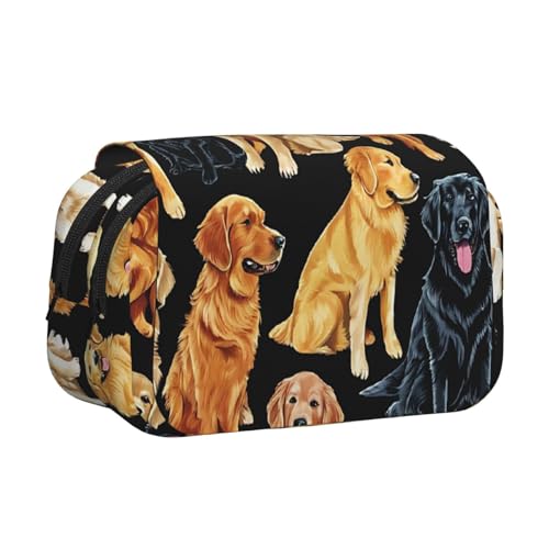 Golden Retrievers Federmäppchen mit großem Fassungsvermögen, Stifteetui mit 2 Fächern, Stifthalter, Organizer, Schreibwaren-Tasche von SATUSA