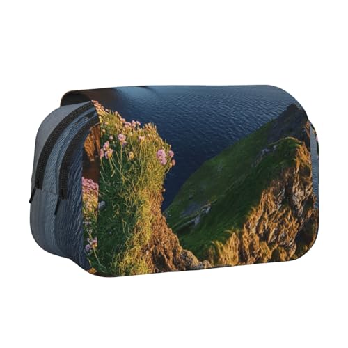 Ireland Outdoors County Clare The Cliffs Federmäppchen, großes Fassungsvermögen, Stifteetui mit 2 Fächern, Stifthalter, Organizer, Schreibwarentasche von SATUSA