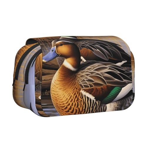 Mallard Federmäppchen mit Entenmuster, großes Fassungsvermögen, Stifteetui mit 2 Fächern, Stifthalter, Organizer, Schreibwaren-Tasche von SATUSA