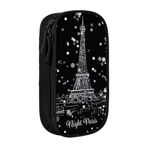 Night Paris Federmäppchen mit Eiffelturm-Aufdruck, Münz-, Schlüssel-, Kartentasche, Geldbörse, großes Stifteetui für Kinder, Jungen, Schule, Büro, Schwarz , Einheitsgröße, Kosmetikkoffer von SATUSA