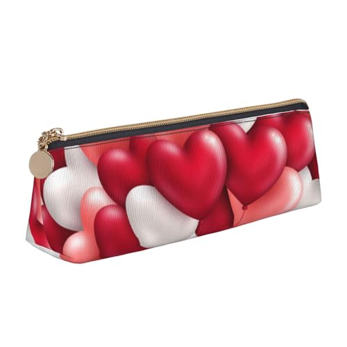 SATUSA Federmäppchen mit Aufschrift "Happy Valentine's Day", dreieckig, PU-Leder, für Schule, Schreibwaren, Make-up-Tasche, Teenager, Federmäppchen, weiß, Einheitsgröße, Kosmetikkoffer von SATUSA