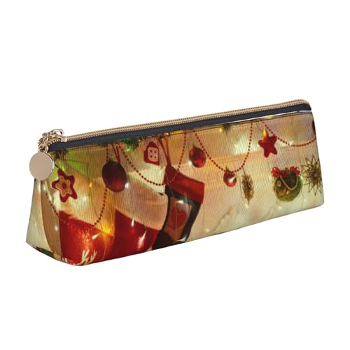 SATUSA Federmäppchen mit Aufschrift "Merry Christams", dreieckig, PU-Leder, für Schule, Schreibwaren, Make-up-Tasche, Teenager, Federmäppchen, weiß, Einheitsgröße, Kosmetikkoffer von SATUSA