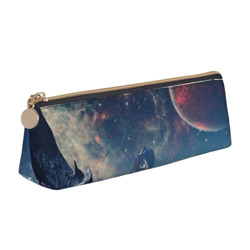 SATUSA Federmäppchen mit Galaxie-Planeten-Druck, dreieckig, PU-Leder, für Schule, Schreibwaren, Make-up-Tasche, Teenager, Federmäppchen, weiß, Einheitsgröße, Kosmetikkoffer von SATUSA