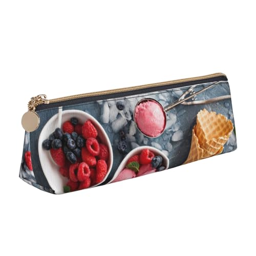 SATUSA Federmäppchen mit Himbeer-Eiscreme-Aufdruck, dreieckig, PU-Leder, für Schule, Schreibwaren, Make-up-Tasche, Teenager Federmäppchen, weiß, Einheitsgröße, Kosmetikkoffer von SATUSA