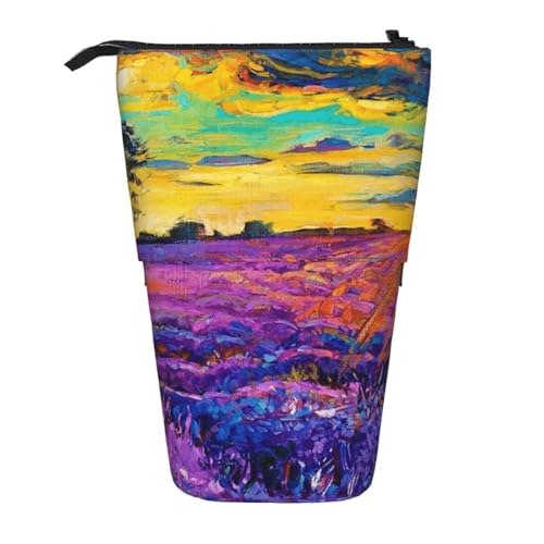SATUSA Federmäppchen mit Lavendel-Ölgemälde-Druck, Teleskop-Stifttasche, tragbarer Stifthalter, Aufbewahrungs-Kosmetiktasche von SATUSA