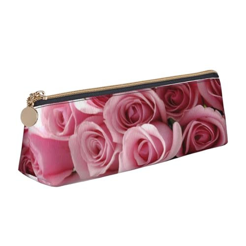 SATUSA Federmäppchen mit Rosen-Aufdruck, dreieckig, PU-Leder, für Schule, Schreibwaren, Make-up-Tasche, Teenager, Federmäppchen, weiß, Einheitsgröße, Kosmetikkoffer von SATUSA