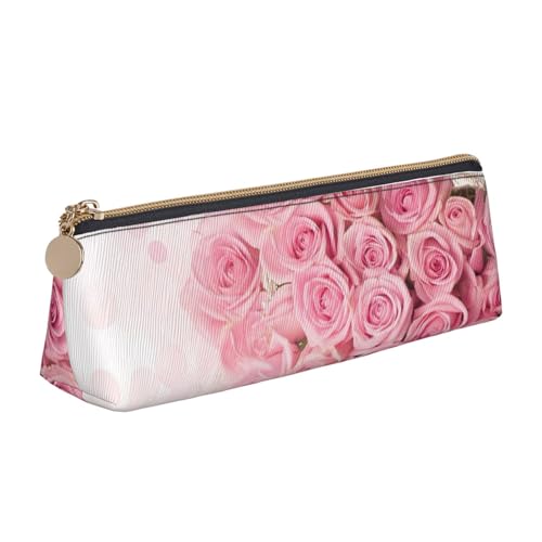 SATUSA Federmäppchen mit Rosen-Aufdruck, dreieckig, PU-Leder, für Schule, Schreibwaren, Make-up-Tasche, Teenager, Federmäppchen, weiß, Einheitsgröße, Kosmetikkoffer von SATUSA