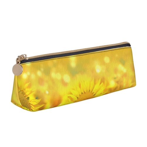 SATUSA Federmäppchen mit Sonnenblumenfelddruck, dreieckig, PU-Leder, für Schule, Schreibwaren, Make-up-Tasche, Teenager, Federmäppchen, weiß, Einheitsgröße, Kosmetikkoffer von SATUSA