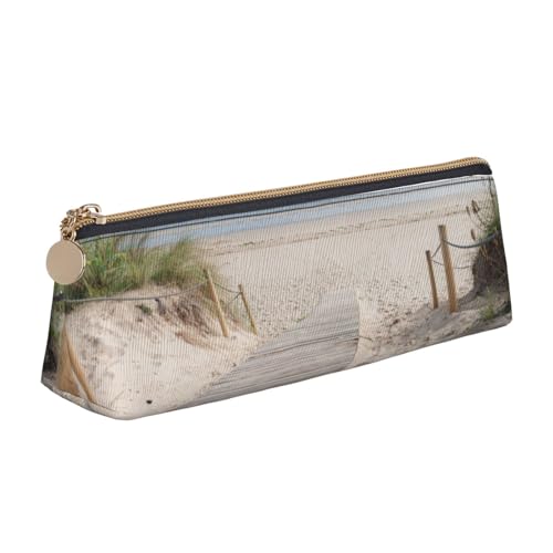 SATUSA Federmäppchen mit Strandlandschaft, dreieckig, PU-Leder, für Schule, Schreibwaren, Make-up-Tasche, Teenager, Federmäppchen, weiß, Einheitsgröße, Kosmetikkoffer von SATUSA