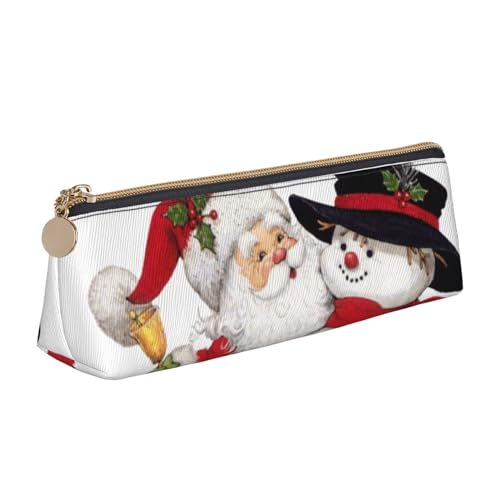 SATUSA Federmäppchen mit Weihnachtsmann-Aufdruck, dreieckig, PU-Leder, für Schule, Schreibwaren, Make-up-Tasche, Teenager, Federmäppchen, weiß, Einheitsgröße, Kosmetikkoffer von SATUSA