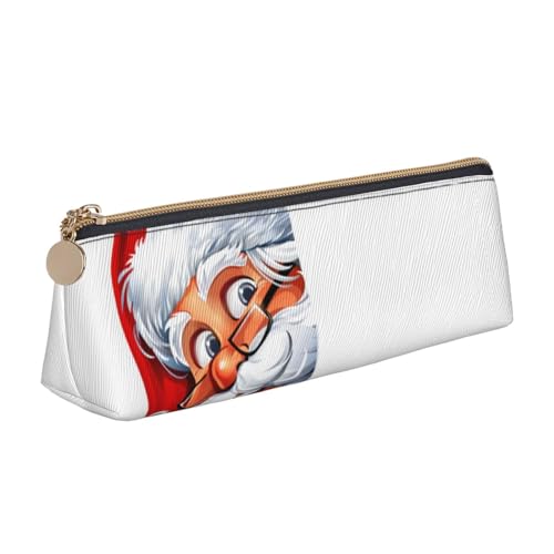 SATUSA Federmäppchen mit Weihnachtsmann-Aufdruck, dreieckig, PU-Leder, für Schule, Schreibwaren, Make-up-Tasche, Teenager, Federmäppchen, weiß, Einheitsgröße, Kosmetikkoffer von SATUSA