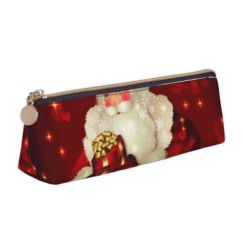 SATUSA Federmäppchen mit Weihnachtsmann-Aufdruck, dreieckig, PU-Leder, für Schule, Schreibwaren, Make-up-Tasche, Teenager, Federmäppchen, weiß, Einheitsgröße, Kosmetikkoffer von SATUSA