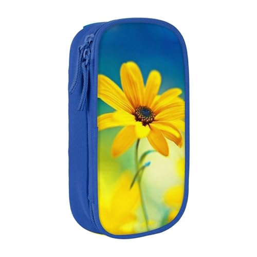 Schönes Federmäppchen mit Sonnenblumen-Aufdruck, Münz-, Schlüssel-, Kartentasche, Geldbörse, großes Stifteetui für Kinder, Jungen, Schule, Büro, blau, Einheitsgröße, Beauty-Etui von SATUSA