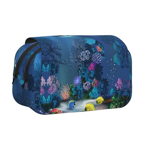 Underwater World Federmäppchen mit Delfinen, Korallendruck, großes Fassungsvermögen, Stifteetui mit 2 Fächern, Stifthalter, Organizer, Schreibwaren-Tasche von SATUSA