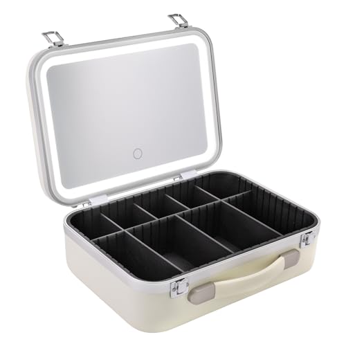 Makeup Case Organizer Groß Dimmbare LED-Licht Lagerung Reisekoffer Portable Makeup Zug für die Aufbewahrung von Kosmetika Weiß 34 * 24 * 12CM von SAUADY
