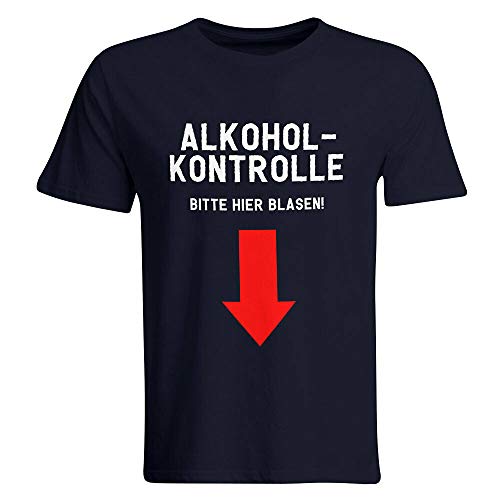 Alkoholkontrolle – Bitte Hier Blasen T-Shirt Mallorca Saufen Alkohol Saufi Party Feiern, Größe: 2XL, Farbe: Navy von SAUFCOUNTER MARK YOUR DRINKS