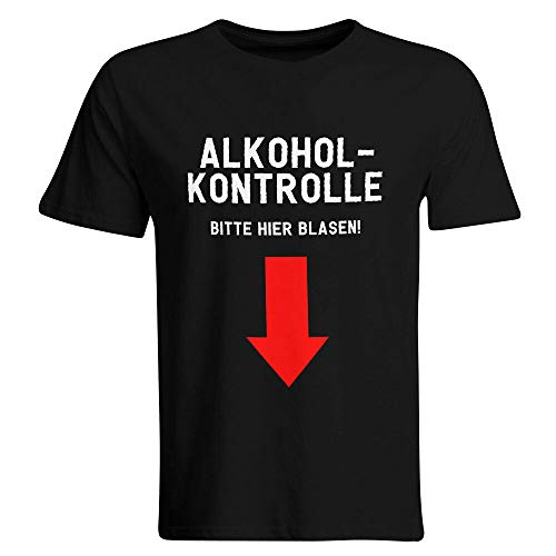 Alkoholkontrolle – Bitte Hier Blasen T-Shirt Mallorca Saufen Alkohol Saufi Party Feiern, Größe: 2XL, Farbe: Schwarz von SAUFCOUNTER MARK YOUR DRINKS