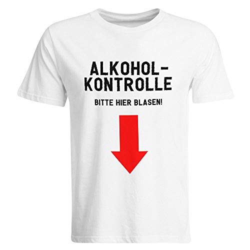 Alkoholkontrolle – Bitte Hier Blasen T-Shirt Mallorca Saufen Alkohol Saufi Party Feiern, Größe: M, Farbe: Weiß von SAUFCOUNTER MARK YOUR DRINKS