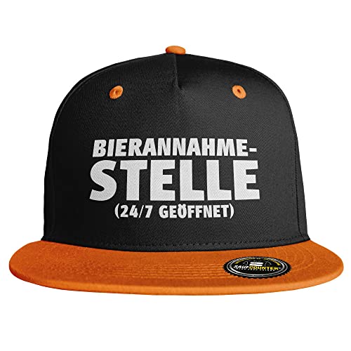 SAUFCOUNTER MARK YOUR DRINKS Bierannahmestelle Snapback Cap lustige Snapback mit Trinkspruch Malle besoffen hacke dicht voll Saufen Bier Alkohol Party (9 Farbvarianten), Farbe: Schwarz/Orange von SAUFCOUNTER MARK YOUR DRINKS