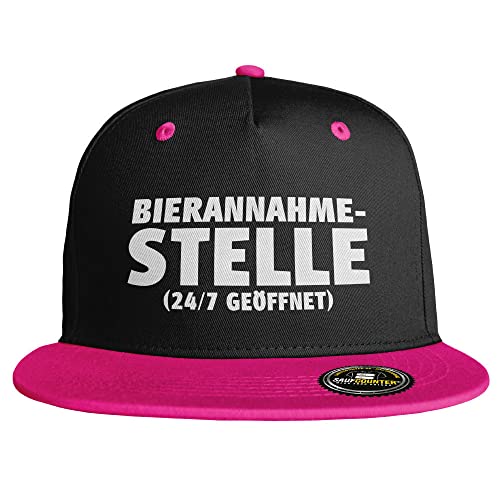 SAUFCOUNTER MARK YOUR DRINKS Bierannahmestelle Snapback Cap lustige Snapback mit Trinkspruch Malle besoffen hacke dicht voll Saufen Bier Alkohol Party (9 Farbvarianten), Farbe: Schwarz/Pink von SAUFCOUNTER MARK YOUR DRINKS