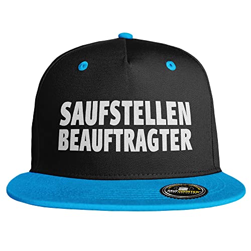 SAUFCOUNTER MARK YOUR DRINKS Saufstellenbeauftragter Snapback Cap lustige Snapback mit Trinkspruch voll dicht Malle Saufen Bier Alkohol Party (10 Farbvarianten), Farbe: Schwarz/Blau von SAUFCOUNTER MARK YOUR DRINKS