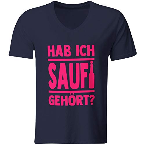 Saufi Saufi T-Shirt Hab ich Saufi gehört (Herren, V-Neck Ausschnitt, Navy/Pink), Größe: L von SAUFCOUNTER MARK YOUR DRINKS