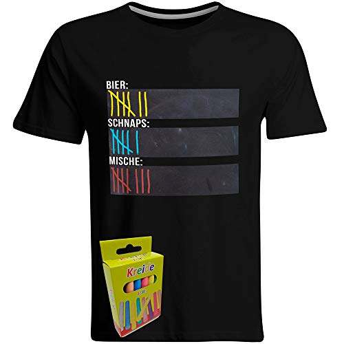 T-Shirt Bier Kurze Mische Strichliste inkl. 12er-Pack Kreide | Tafel Alkohol Tafelfläche Tafel Kreide Schnaps Zähler Mallorca Saufen Party Herrentag JGA Herren Schwarz, Größe: L von SAUFCOUNTER MARK YOUR DRINKS