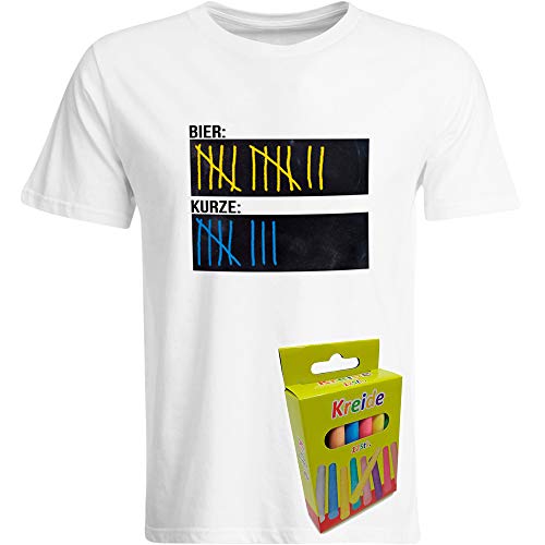 T-Shirt Bier Kurze Strichliste inkl. 12er-Pack Kreide | Tafel Alkohol Tafelfläche Tafel Kreide Schnaps Mische Zähler Mallorca Saufen Party Herrentag JGA (Herren, Rundhals, Weiß), Größe: L von SAUFCOUNTER MARK YOUR DRINKS