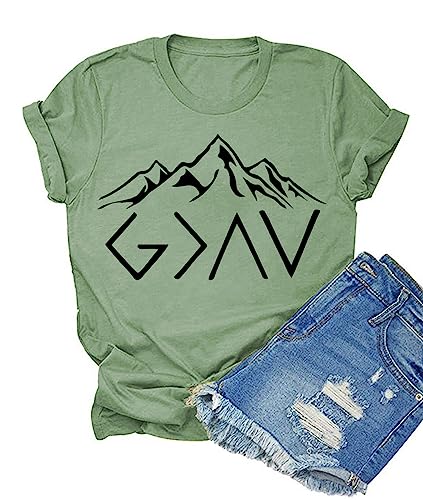 SAUIVD God is Greater Than The Highs Lows Mountains Casual Graphic Tees Short Sleeve Shirts for Women Crewneck Tops, Grün , Mittel von SAUIVD