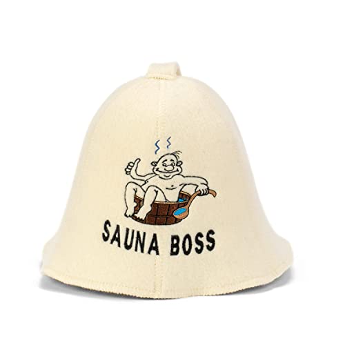 SAUNA GURU BOSS HAT - 100% Bio Wollfilz Cap Banya Haarschutz bestickt russisches Accessoire Raumaccessoire Geschenke für Damen und Herren, Sauna Boss Eimer von SAUNA GURU