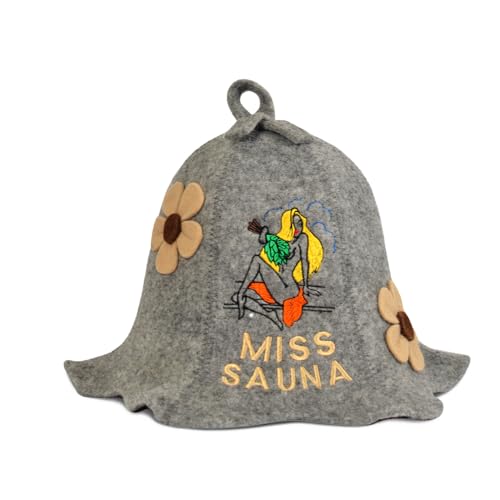 Saunahut für Damen und Herren aus Filz - Miss Sauna – Grau Saunahut für Herren und Damen aus 100 Prozent Natürlichem Wollfilz – Saunamütze mit Stickerei – Hitze-Schutz – Inkl. Sauna E-Book Saunahut für Damen und Herren aus Filz - Miss Sauna – Grau Saunahut für Herren und Damen aus 100 Prozent Natürlichem Wollfilz – Saunamütze mit Stickerei – Hitze-Schutz – Inkl. Sauna E-Book von SAUNA GURU