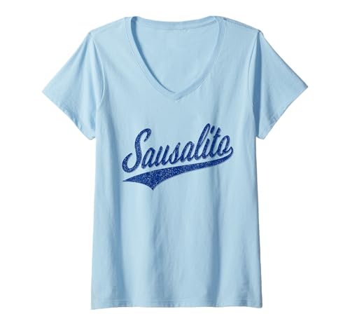 Damen Sausalito MARIN County Varsity Script Classic Sports Jersey T-Shirt mit V-Ausschnitt Damen Sausalito MARIN County Varsity Script Classic Sports Jersey T-Shirt mit V-Ausschnitt von SAUSALITO CALIFORNIA RETRO VINTAGE SCRIPT JERSEY
