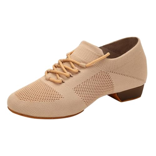 SAUTRV Damen Tanzschuhe Frühling Sommer und Herbst Blume Cheerleading Schuhe Erwachsene Weiche Unterseite Körper Trainingsschuhe Mesh Tanzschuhe Schuh Frauen Sandalen, khaki, 37.5 EU von SAUTRV