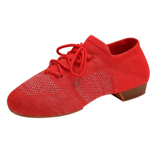 SAUTRV Damen Tanzschuhe Frühling Sommer und Herbst Blume Cheerleading Schuhe Erwachsene Weiche Unterseite Körper Trainingsschuhe Mesh Tanzschuhe Schuh Frauen Sandalen, rot, 39.5 EU von SAUTRV