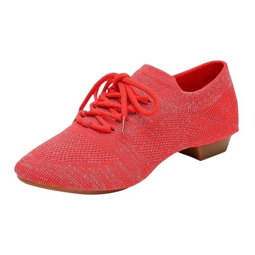 SAUTRV Damen Tanzschuhe Frühling Sommer und Herbst Blumen Cheerleading-Schuhe Erwachsene Weiche Unterseite Körper Trainingsschuhe Mesh Tanzschuhe Damen Leder Oxfords, rot, 39.5 EU von SAUTRV