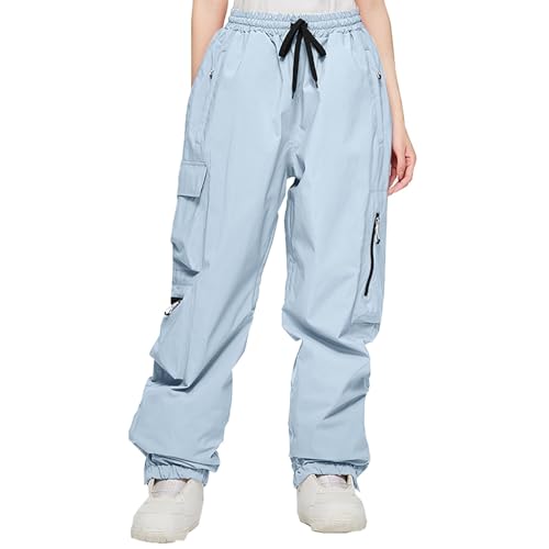 Skihose für Damen, wasserdicht, winddicht, warm, Snowboardhose, winddicht, Snowboard, weites Bein, dicke und warme Skihose, Skihose, Outdoorhose, Cargo-Schneehose, hellblau, L von SAUTRV