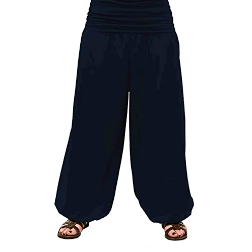 SAVARI | Baggy Hosen mit geschürfter Taille und elastischem Gummi | Breiten | Recycelte Baumwolle | Ideale Hose für zu Hause, Yoga und Meditation | Männer und Frauen | Glatt | Marineblau | Größe L von SAVARI