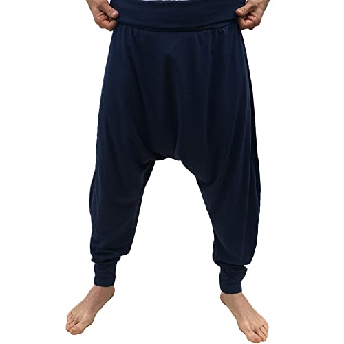 SAVARI | Haremshose ohne Taschen | Ethnisch | Komfortabel | Ideale Hose für Yoga, Pilates und Tanz | Unisex | Niedriger Wurf und Weite Taille | Glatt | Marineblau | Größe M | Große Größen verfügbar von SAVARI