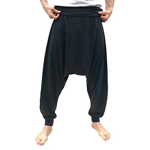 SAVARI | Haremshose ohne Taschen | Ethnisch | Komfortabel | Ideale Hose für Yoga, Pilates und Tanz | Unisex | Niedriger Wurf und Weite Taille | Glatt | Schwarz | Größe 3XL | Große Größen verfügbar von SAVARI