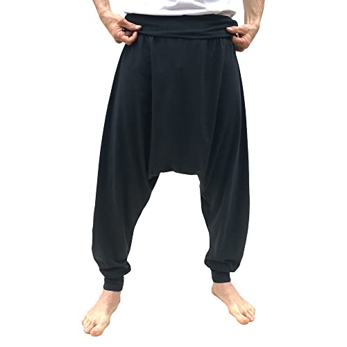 SAVARI | Haremshose ohne Taschen | Ethnisch | Komfortabel | Ideale Hose für Yoga, Pilates und Tanz | Unisex | Niedriger Wurf und Weite Taille | Glatt | Schwarz | Größe L | Große Größen verfügbar von SAVARI