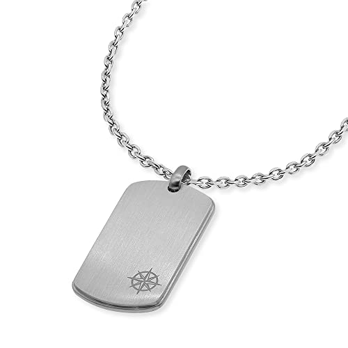 SAVE BRAVE Barney silberne Herren Halskette aus Edelstahl mit Gravurplatte in silber - Karabinerverschluss - Länge: 50 + 10cm - ohne Nickel und Blei - inkl. Schmuckverpackung von SAVE BRAVE