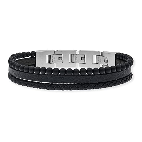 Save Brave Tyler geflochtenes Leder Herren Armband mit Onyxperlen - Klappverschluss - in der Länge erweiterbar 18,5 + 3cm - ohne Nickel und Blei - inkl. Schmuckverpackung von SAVE BRAVE