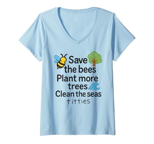 Damen Save The Bees Plant More Trees CLEAN The SEAS TT- Welt Liebe T-Shirt mit V-Ausschnitt Damen Save The Bees Plant More Trees CLEAN The SEAS TT- Welt Liebe T-Shirt mit V-Ausschnitt von SAVE THE BEES X PLANT MORE TREES X CLEAN THE SEAS