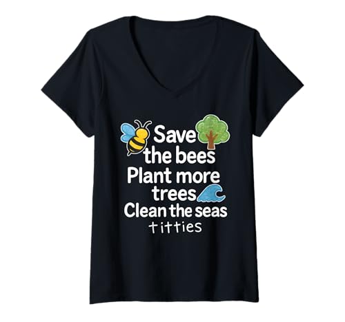 Damen Save The Bees Plant More Trees CLEAN The SEAS TT- Welt Liebe T-Shirt mit V-Ausschnitt Damen Save The Bees Plant More Trees CLEAN The SEAS TT- Welt Liebe T-Shirt mit V-Ausschnitt von SAVE THE BEES X PLANT MORE TREES X CLEAN THE SEAS