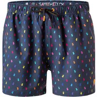 SAVE THE DUCK Herren Badeshorts blau Mikrofaser Gemustert von SAVE THE DUCK