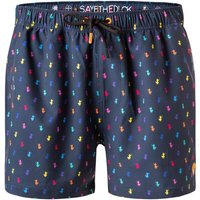 SAVE THE DUCK Herren Badeshorts blau Mikrofaser Gemustert von SAVE THE DUCK