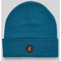 SAVE THE DUCK Mütze in Strick-Optik mit Logo-Applikation Modell 'Lou' in Jeansblau, Größe 1 von SAVE THE DUCK